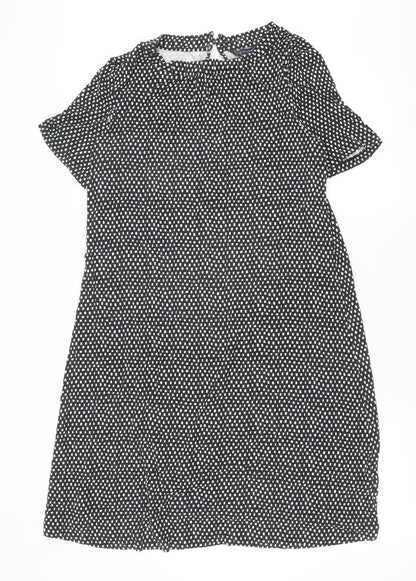 Marks and Spencer Womens Black Geometric Viscose A-Line Size 14 Round Neck Button