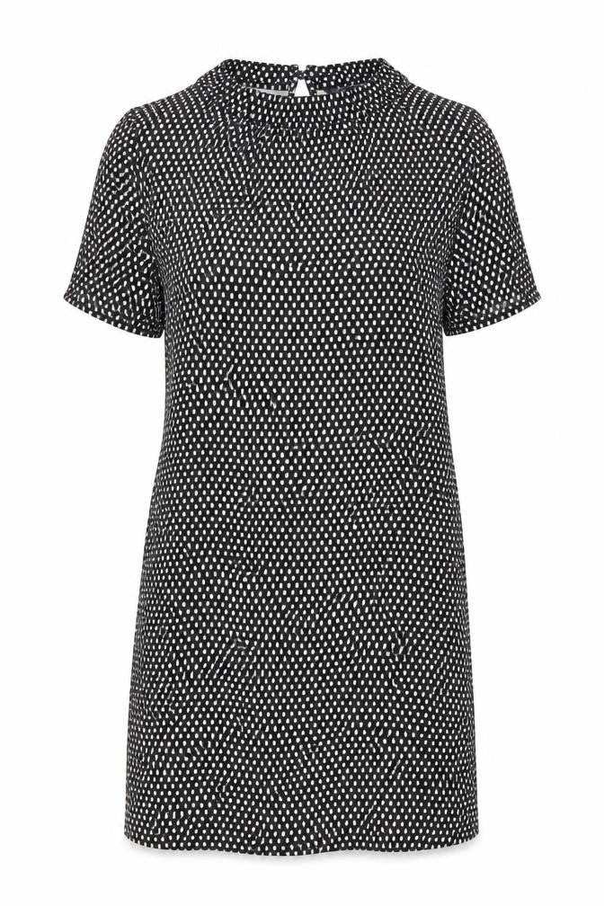 Marks and Spencer Womens Black Geometric Viscose A-Line Size 14 Round Neck Button