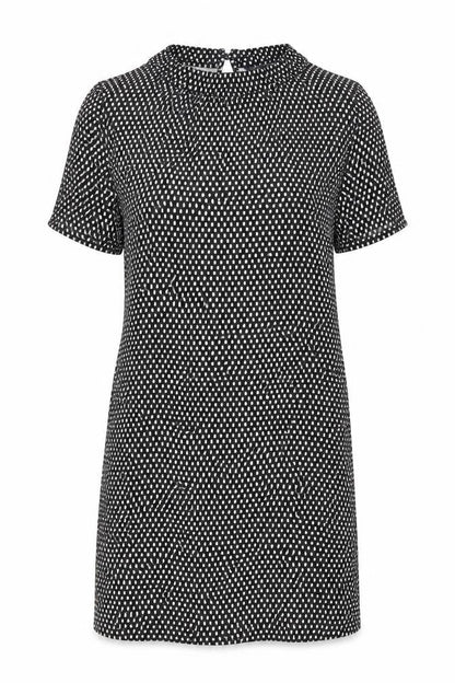 Marks and Spencer Womens Black Geometric Viscose A-Line Size 14 Round Neck Button