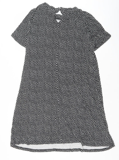 Marks and Spencer Womens Black Geometric Viscose A-Line Size 14 Round Neck Button