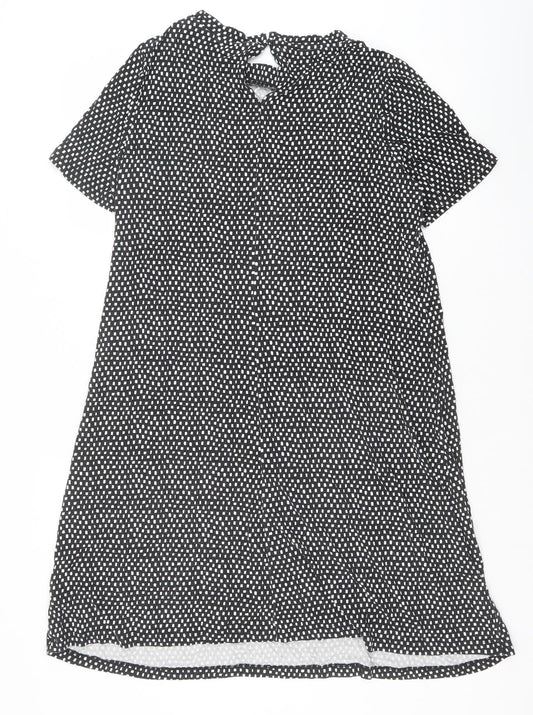 Marks and Spencer Womens Black Geometric Viscose A-Line Size 14 Round Neck Button
