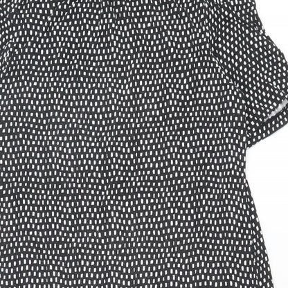 Marks and Spencer Womens Black Geometric Viscose A-Line Size 14 Round Neck Button