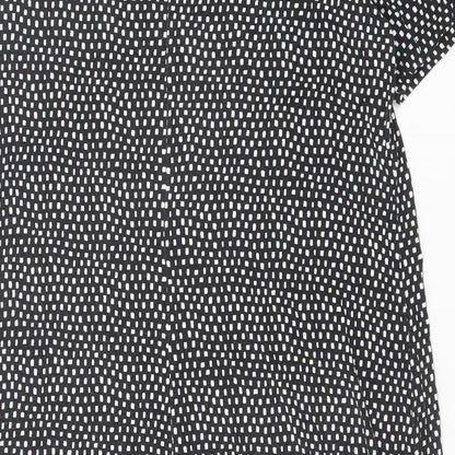 Marks and Spencer Womens Black Geometric Viscose A-Line Size 14 Round Neck Button