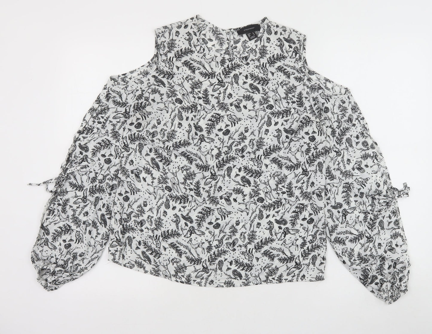 Primark Womens White Geometric Polyester Basic Blouse Size 10 Round Neck - Cold Shoulder