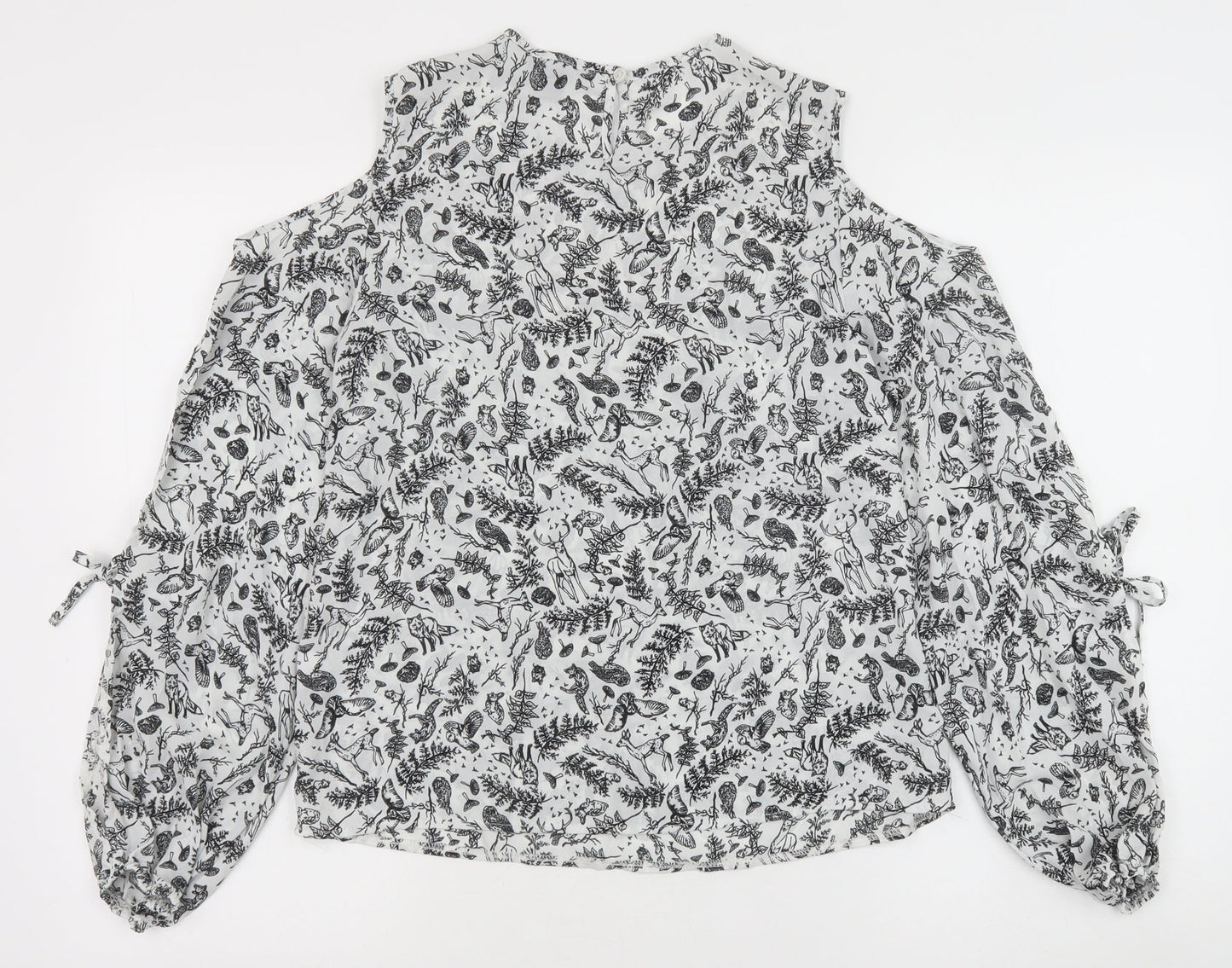 Primark Womens White Geometric Polyester Basic Blouse Size 10 Round Neck - Cold Shoulder