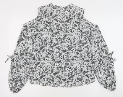 Primark Womens White Geometric Polyester Basic Blouse Size 10 Round Neck - Cold Shoulder