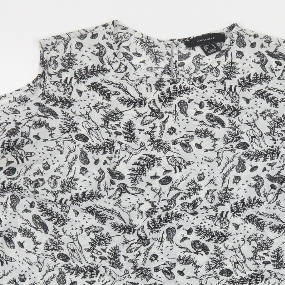 Primark Womens White Geometric Polyester Basic Blouse Size 10 Round Neck - Cold Shoulder