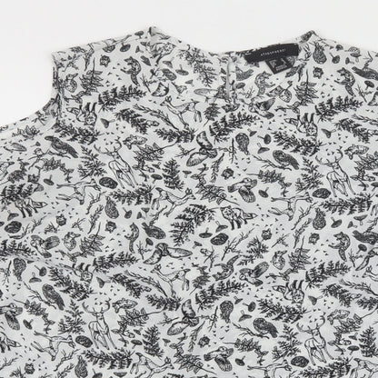 Primark Womens White Geometric Polyester Basic Blouse Size 10 Round Neck - Cold Shoulder