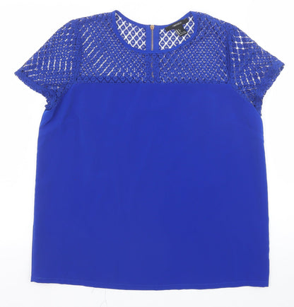 FOREVER 21 Womens Blue Polyester Basic Blouse Size L Round Neck