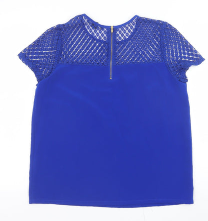 FOREVER 21 Womens Blue Polyester Basic Blouse Size L Round Neck