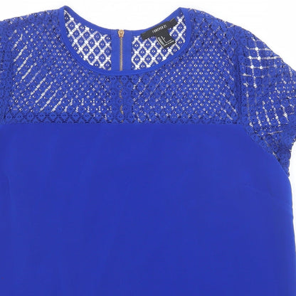 FOREVER 21 Womens Blue Polyester Basic Blouse Size L Round Neck