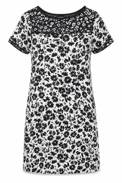 Marks and Spencer Womens Black Floral Viscose A-Line Size 8 Scoop Neck Zip