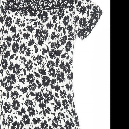 Marks and Spencer Womens Black Floral Viscose A-Line Size 8 Scoop Neck Zip