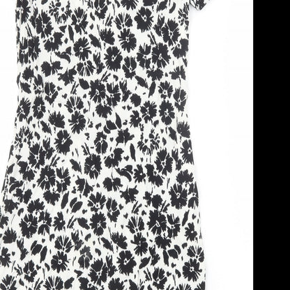 Marks and Spencer Womens Black Floral Viscose A-Line Size 8 Scoop Neck Zip