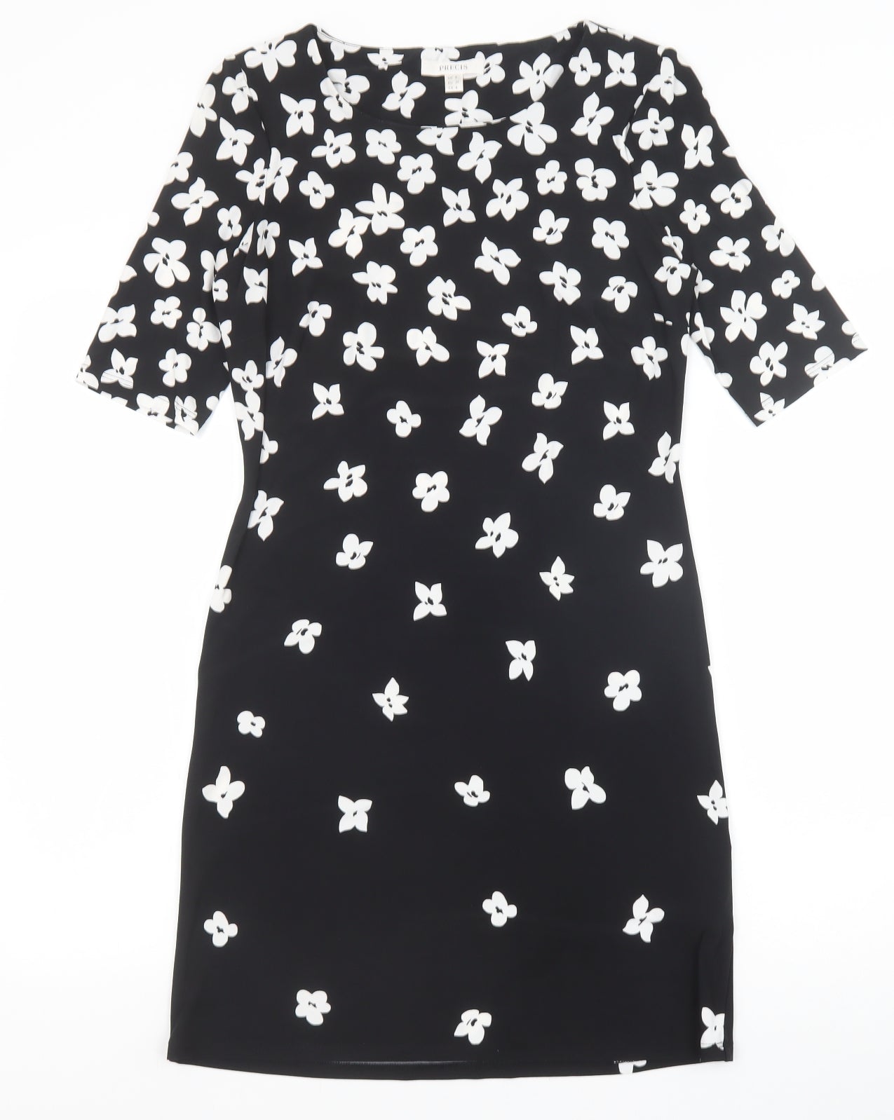 Precis Womens Black Floral Polyester Shift Size 8 Round Neck Pullover