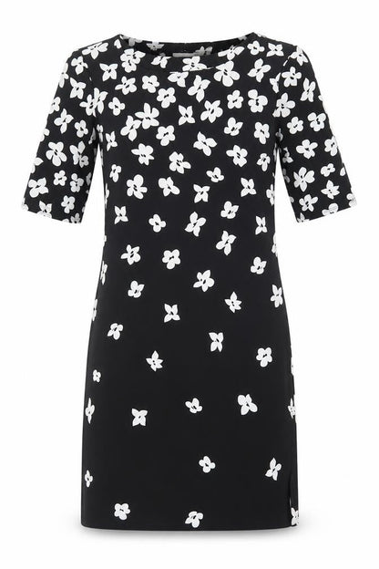 Precis Womens Black Floral Polyester Shift Size 8 Round Neck Pullover