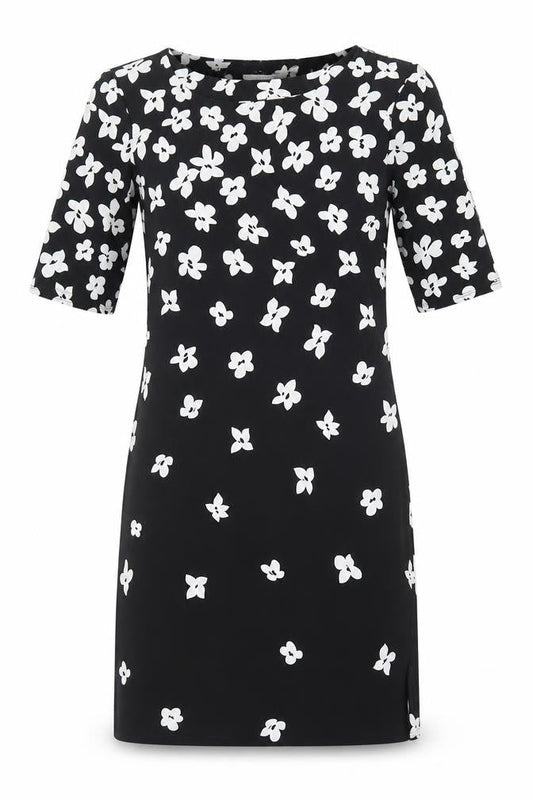 Precis Womens Black Floral Polyester Shift Size 8 Round Neck Pullover