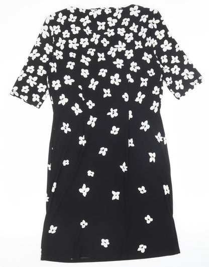 Precis Womens Black Floral Polyester Shift Size 8 Round Neck Pullover