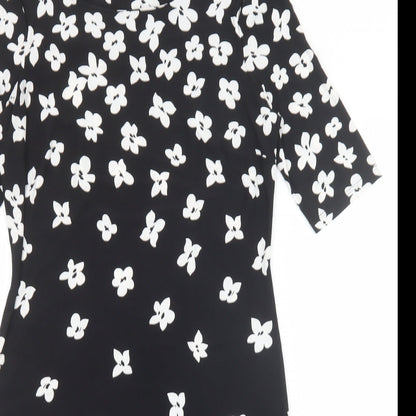 Precis Womens Black Floral Polyester Shift Size 8 Round Neck Pullover
