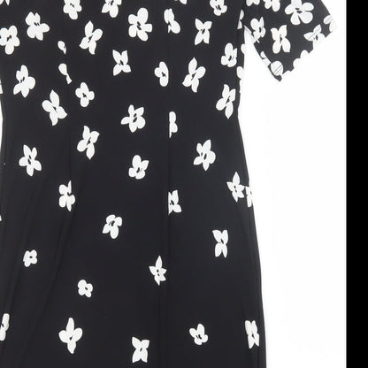 Precis Womens Black Floral Polyester Shift Size 8 Round Neck Pullover