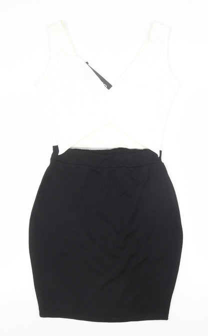 Boohoo Womens Black Polyester Pencil Dress Size 10 V-Neck Pullover