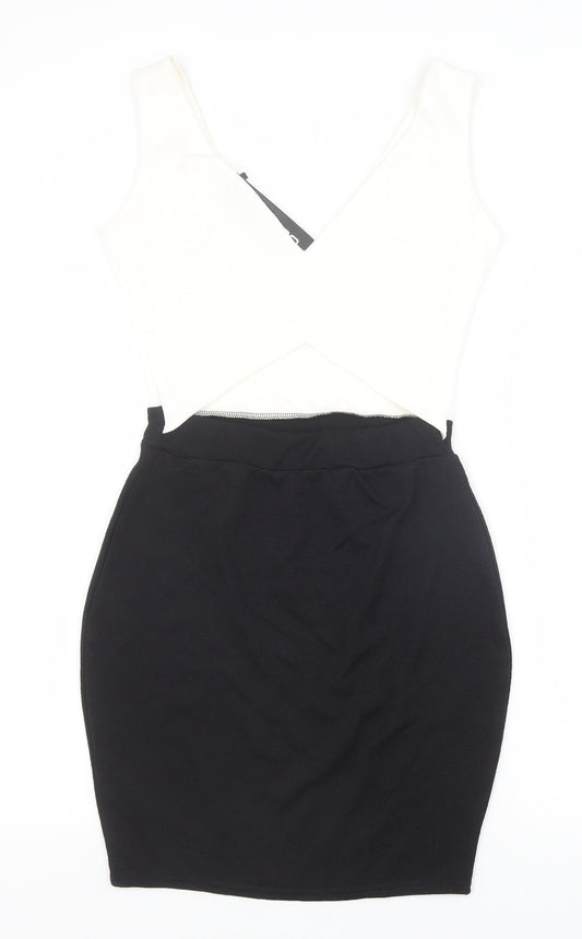 Boohoo Womens Black Polyester Pencil Dress Size 10 V-Neck Pullover