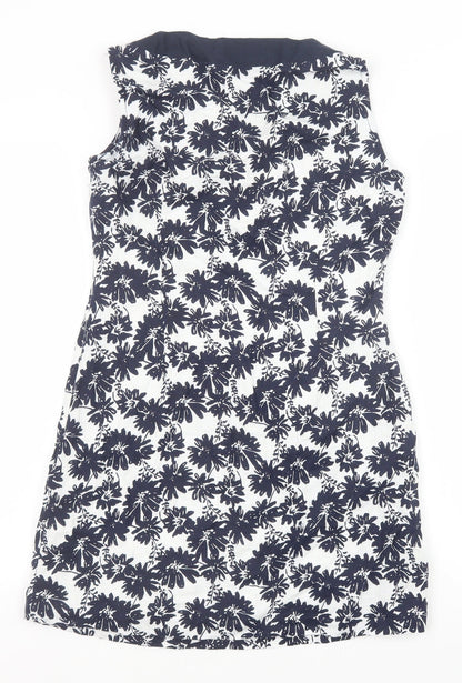 Marks and Spencer Womens Blue Geometric Polyester A-Line Size 10 Scoop Neck Zip