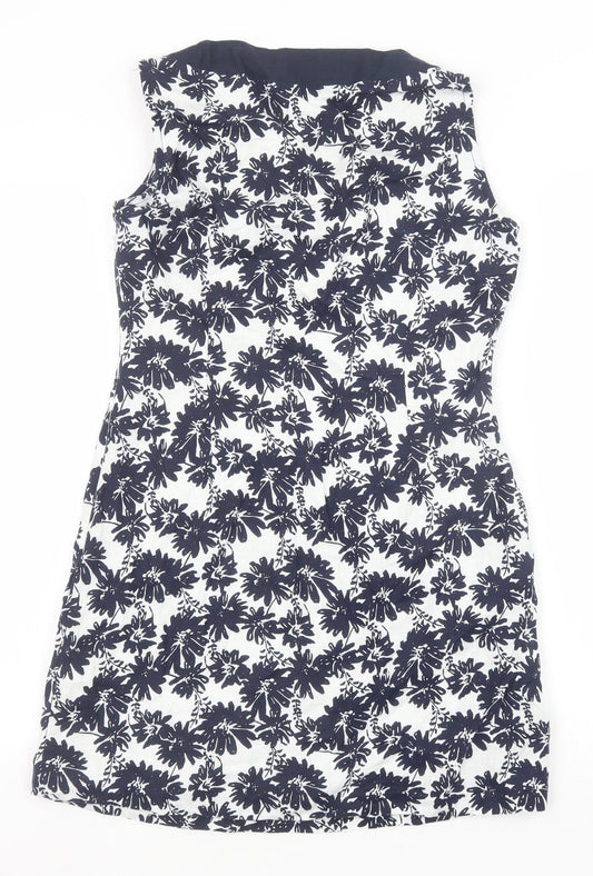 Marks and Spencer Womens Blue Geometric Polyester A-Line Size 10 Scoop Neck Zip