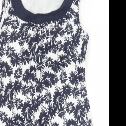 Marks and Spencer Womens Blue Geometric Polyester A-Line Size 10 Scoop Neck Zip