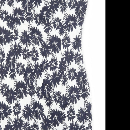 Marks and Spencer Womens Blue Geometric Polyester A-Line Size 10 Scoop Neck Zip