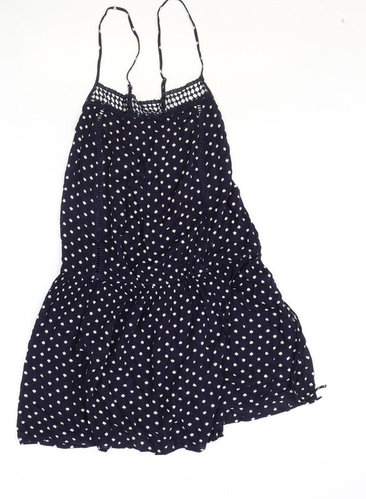 NEXT Womens Blue Polka Dot Viscose A-Line Size 14 Scoop Neck Pullover