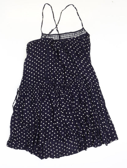 NEXT Womens Blue Polka Dot Viscose A-Line Size 14 Scoop Neck Pullover