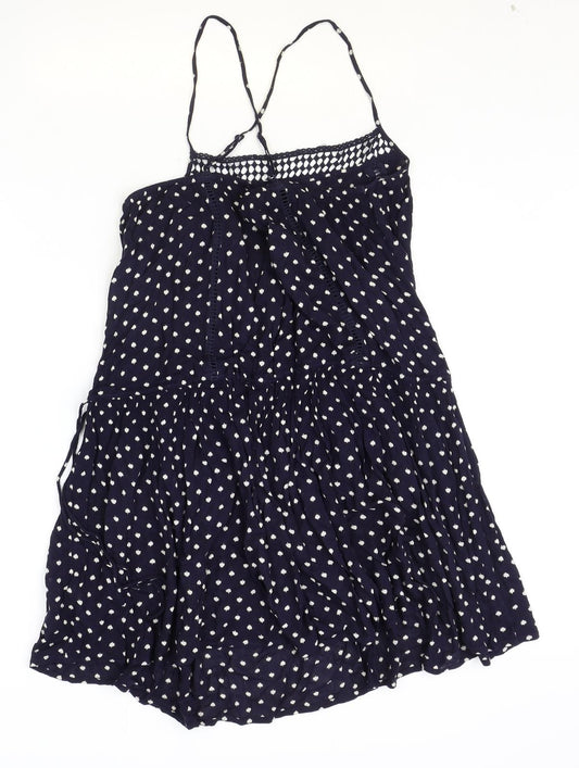 NEXT Womens Blue Polka Dot Viscose A-Line Size 14 Scoop Neck Pullover