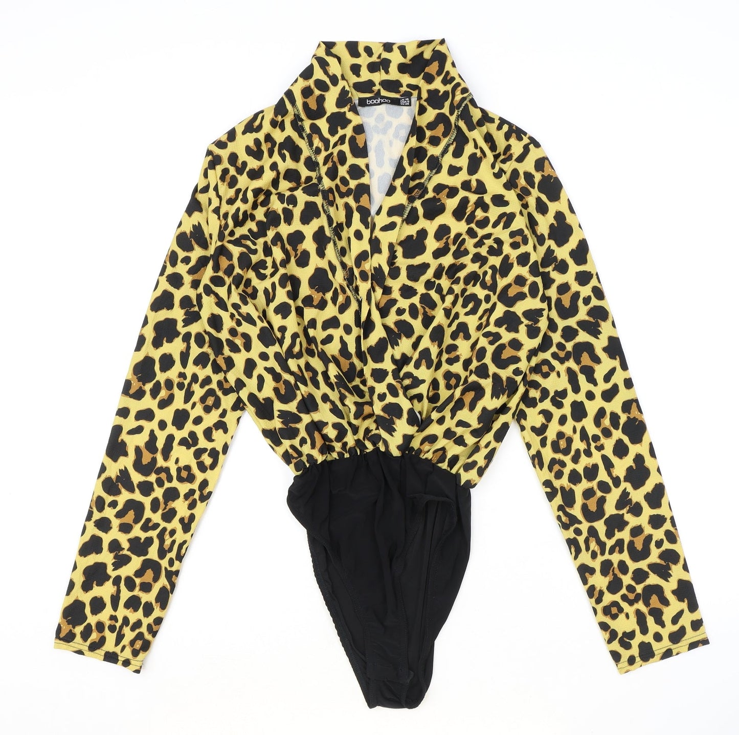 Boohoo Womens Brown Animal Print Polyester Bodysuit One-Piece Size 10 Snap - Leopard Print