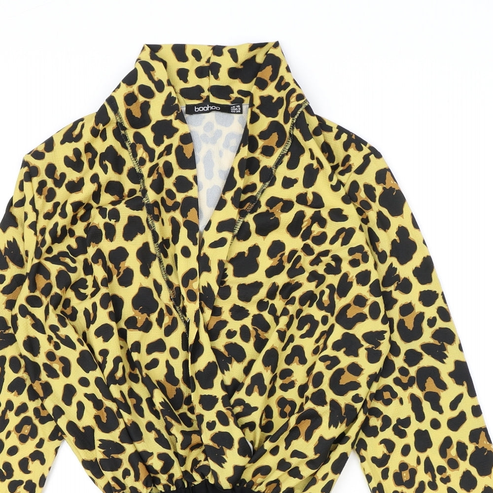 Boohoo Womens Brown Animal Print Polyester Bodysuit One-Piece Size 10 Snap - Leopard Print