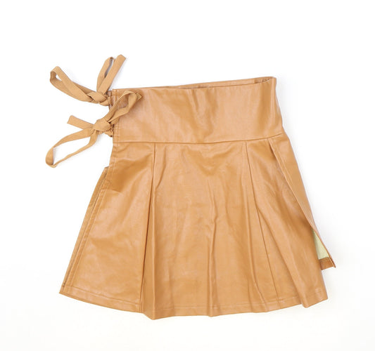 In the Style Womens Brown Polyester Wrap Skirt Size 8 Tie - Faux Leather