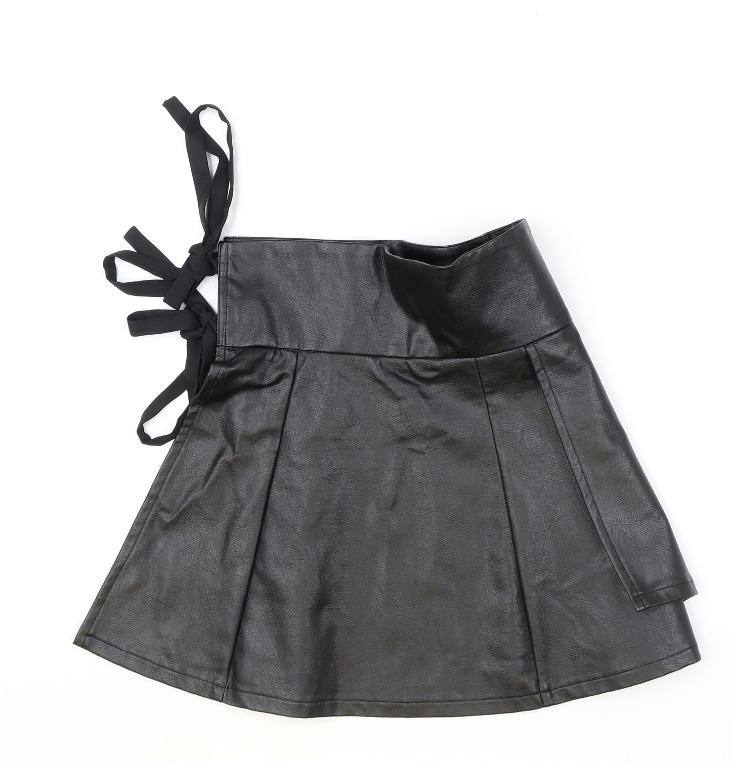 In the Style Womens Black Polyester Wrap Skirt Size 8 Tie - Faux Leather