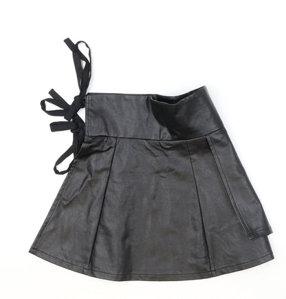 In the Style Womens Black Polyester Wrap Skirt Size 8 Tie - Faux Leather