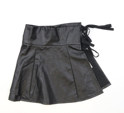 In the Style Womens Black Polyester Wrap Skirt Size 8 Tie - Faux Leather