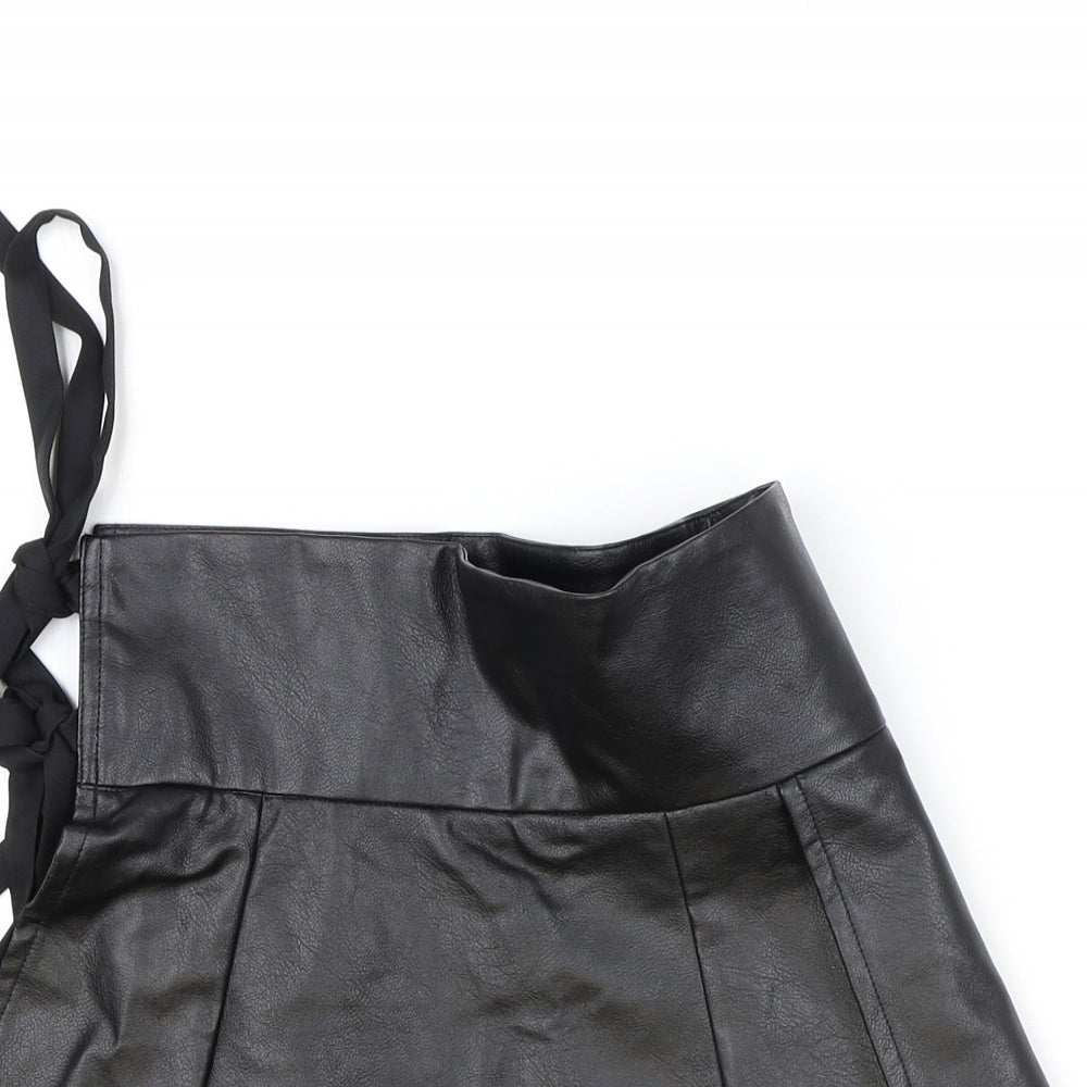 In the Style Womens Black Polyester Wrap Skirt Size 8 Tie - Faux Leather