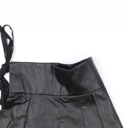 In the Style Womens Black Polyester Wrap Skirt Size 8 Tie - Faux Leather