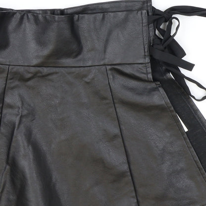 In the Style Womens Black Polyester Wrap Skirt Size 8 Tie - Faux Leather