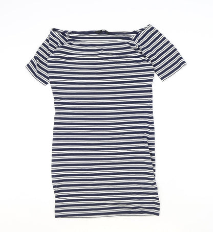 Very Womens Blue Striped Cotton Pencil Dress Size 12 Off the Shoulder Pullover