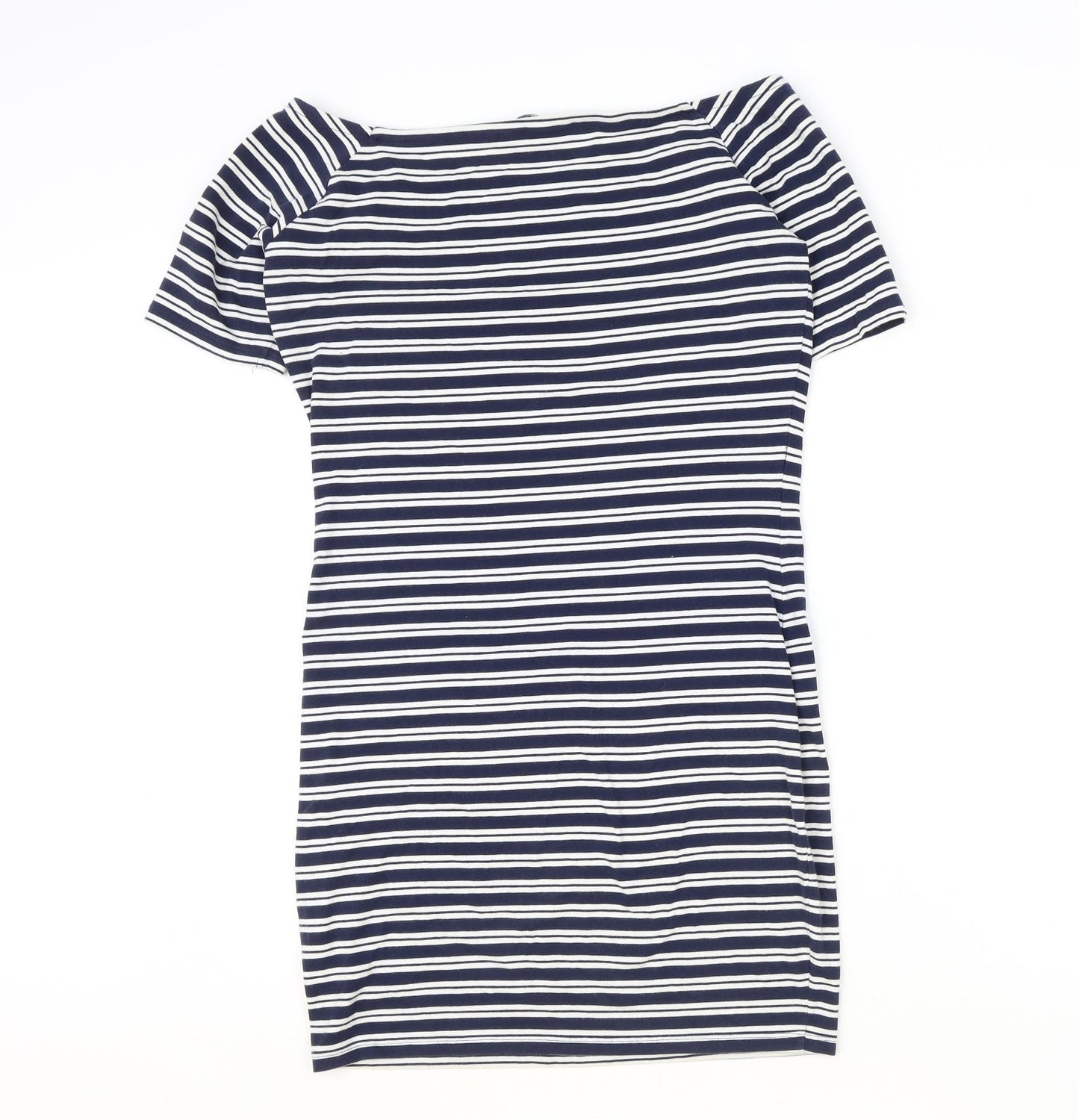 Very Womens Blue Striped Cotton Pencil Dress Size 12 Off the Shoulder Pullover