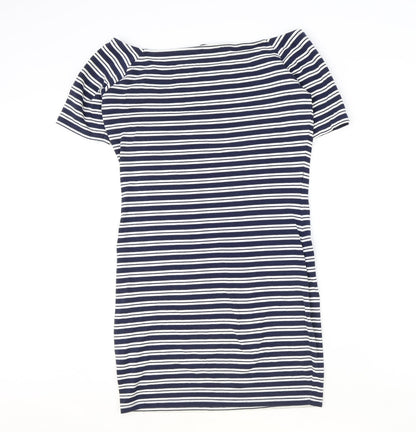 Very Womens Blue Striped Cotton Pencil Dress Size 12 Off the Shoulder Pullover