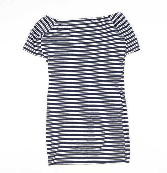 Very Womens Blue Striped Cotton Pencil Dress Size 12 Off the Shoulder Pullover