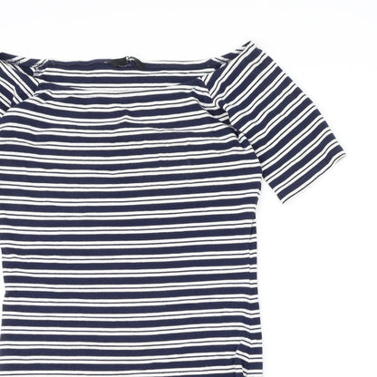 Very Womens Blue Striped Cotton Pencil Dress Size 12 Off the Shoulder Pullover