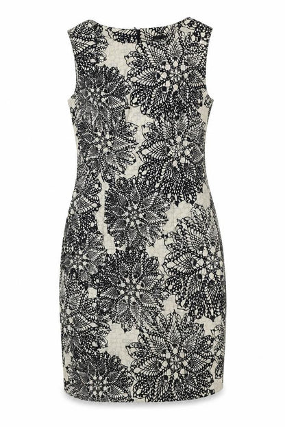 Connected Womens Brown Geometric Polyester A-Line Size 8 Boat Neck Zip