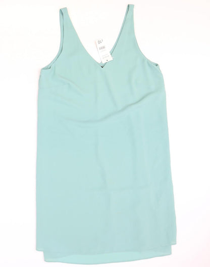 George Womens Blue Polyester Tank Dress Size 12 V-Neck Pullover