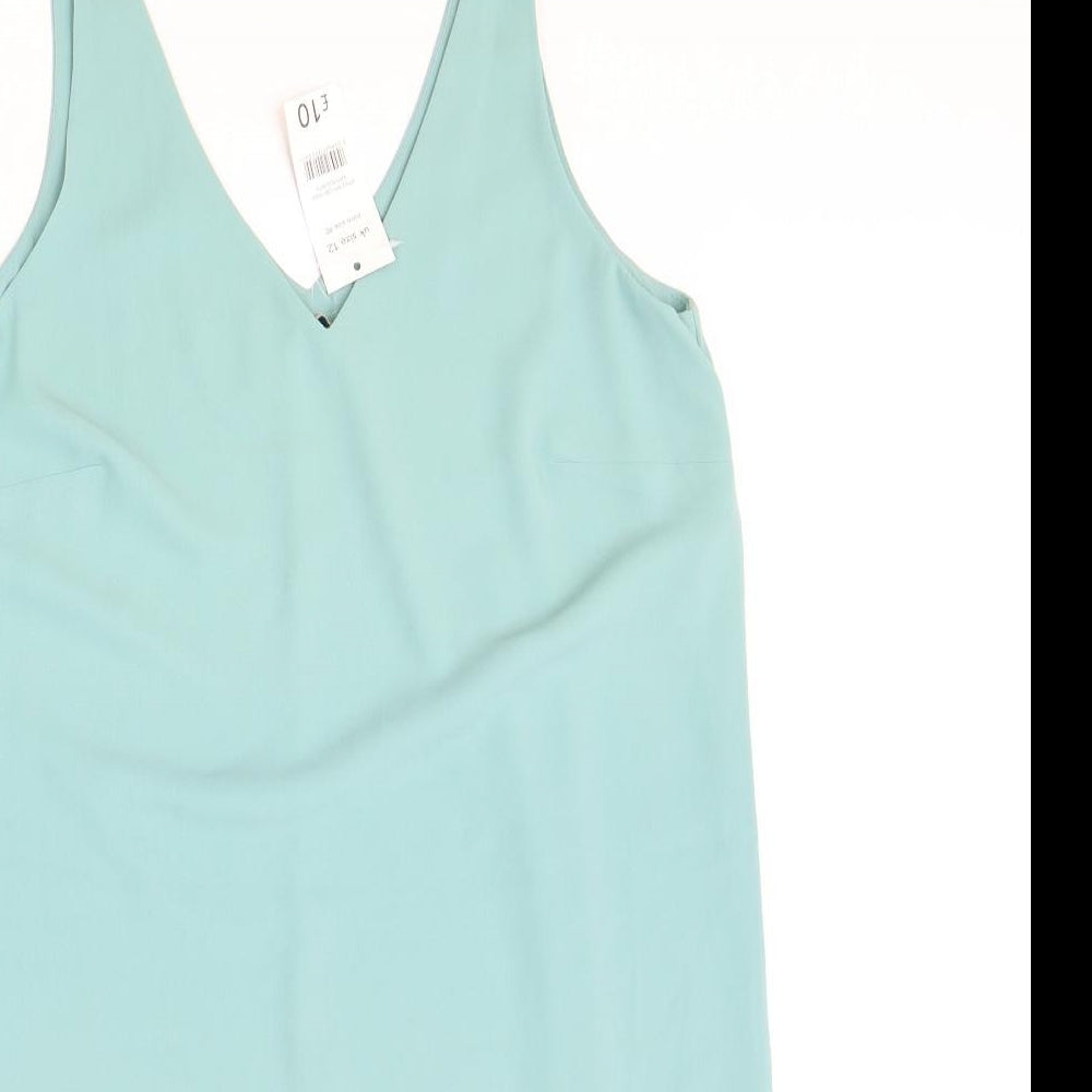 George Womens Blue Polyester Tank Dress Size 12 V-Neck Pullover